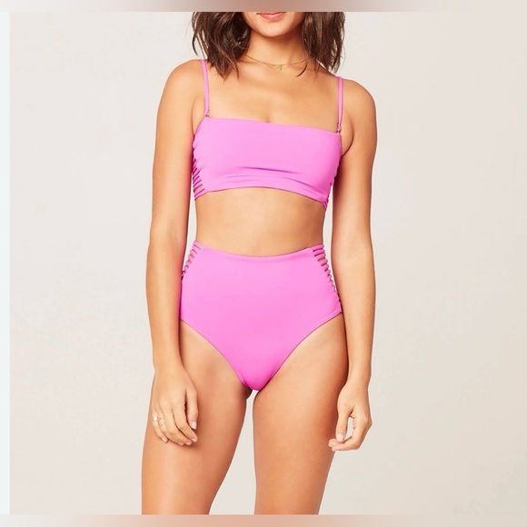 L*Space Harrington Bitsy Bikini Top and Bottom In Bright Fuchsia - Picture 2 of 6